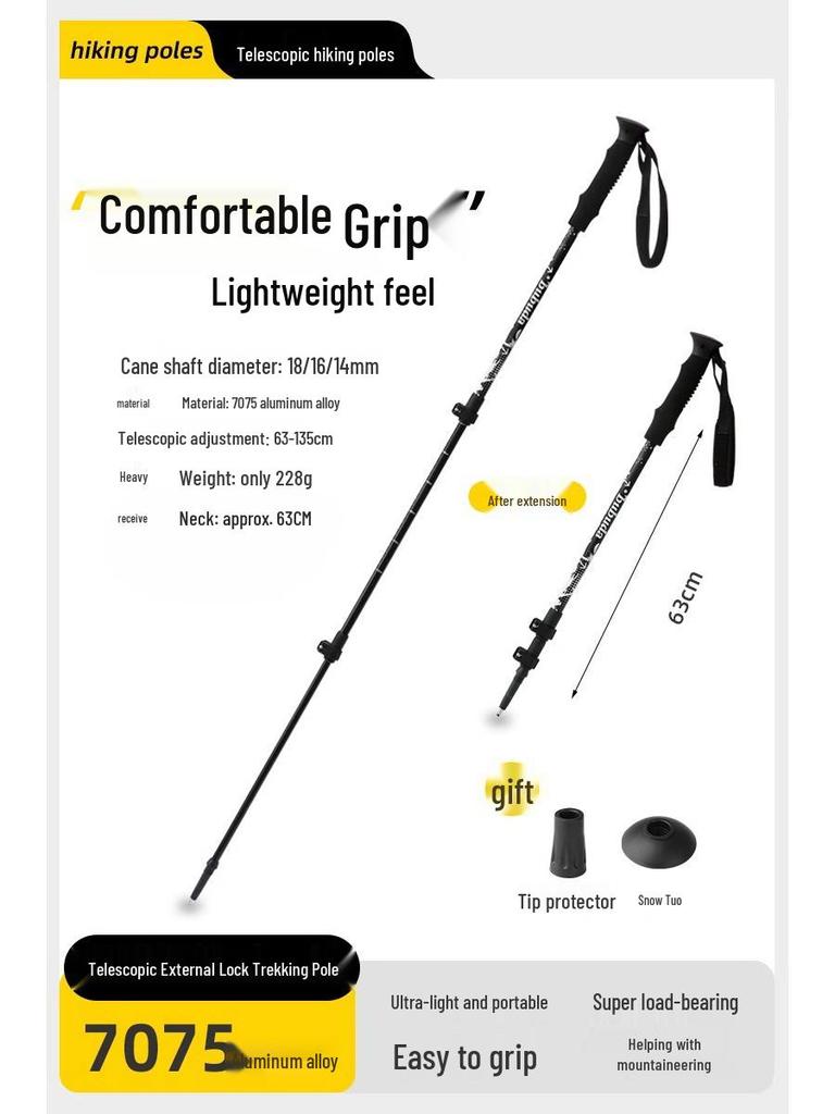 Ultralekki składany kij trekkingowy z włókna węglowego - Antypoślizgowy teleskopowy kij turystyczny i narciarski