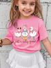 Just a Silly Little Goose Bow Print T-Shirt for Girls Summer Cartoon Graphic Short Sleeve T-Shirts Outdoor Causal Girls Clothing