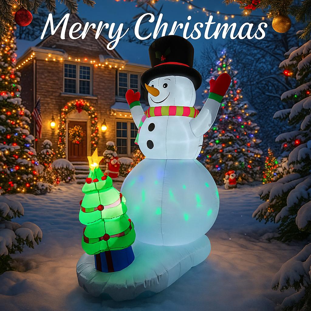 7.87FT Inflatable Snowman Toy Christmas Tree Xmas Decorations for Yard LED Lights Christmas Supplies Home Ornament Holiday Gift