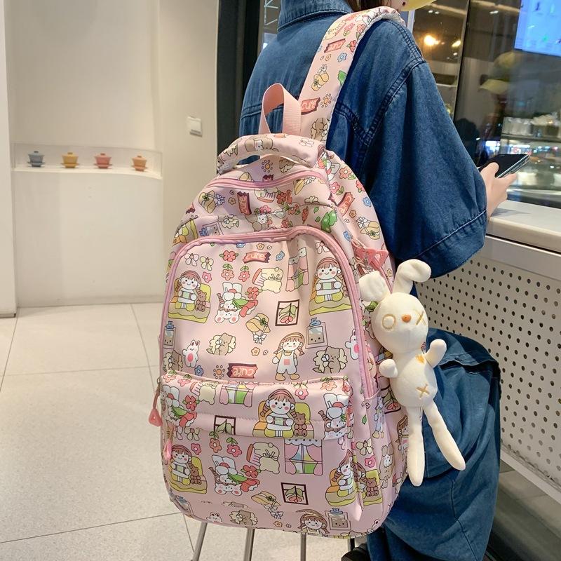 Cartoon Printed Backpack Women's New Junior High School High School Student College Student Schoolbag Cute Girl Backpack