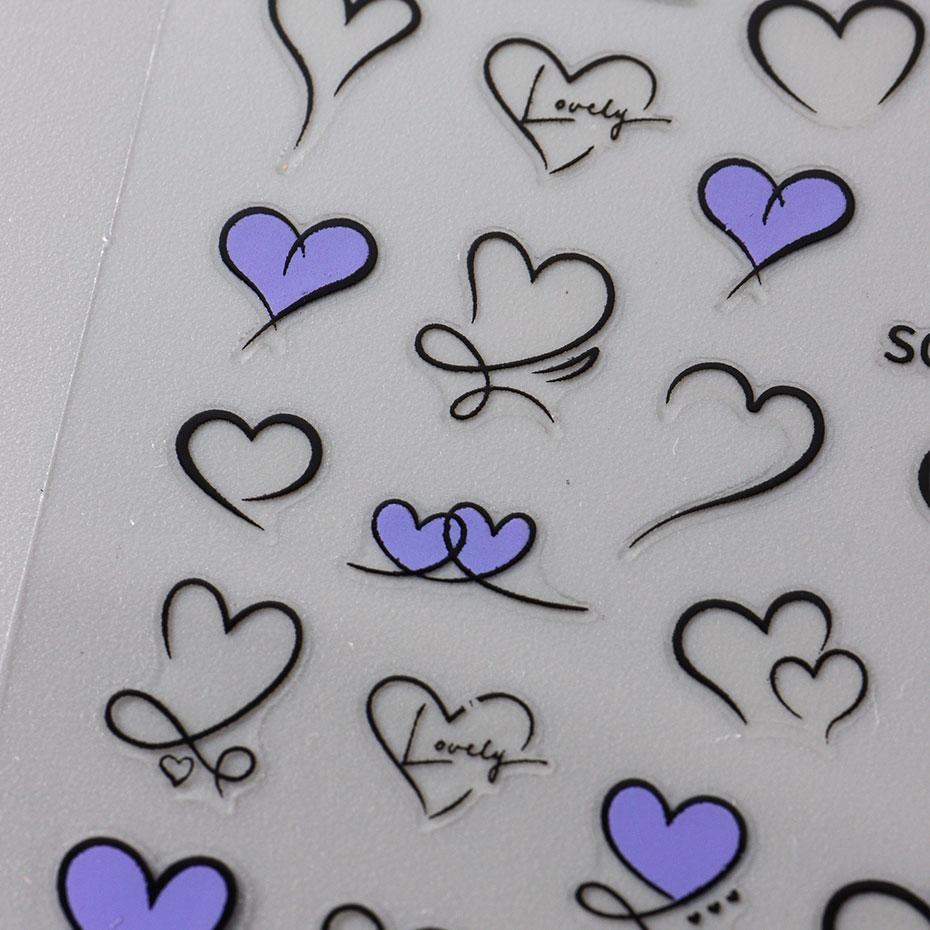 Heart Nail Decals 3D Red Pink Golden Love Design Nail Stickers Adhesive Valentine Sweet Nail Manicure Slider