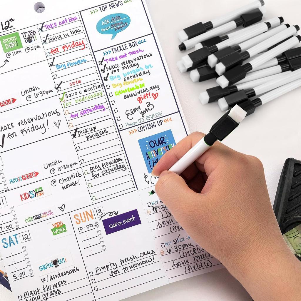 25 Pcs Black Dry Erase Markers, Dry Wipe Mini Marker Pens with Eraser Cap, Low Odor Whiteboard Markers Bulk Fine Point Tip for S