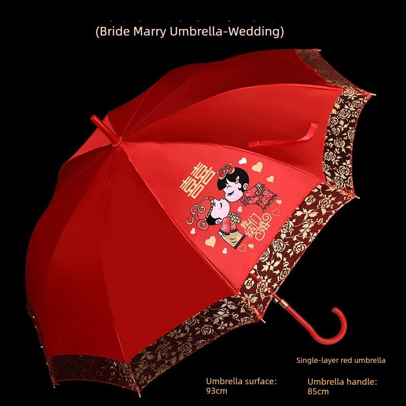 Wedding Red Umbrella Sunny and Rainy Dual-Use Chinese Wedding Lace Umbrella Out Bride Wedding Wedding Umbrella Wedding Supplies