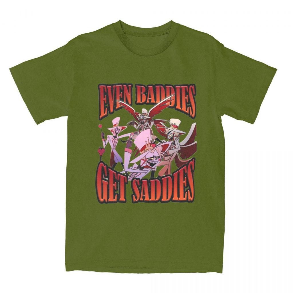 Lucifer Even Baddies Get Saddies T Shirt Men Hazbins Hotels Retro Cotton T-Shirts Summer O-Neck Tees Casual Oversize Clothing
