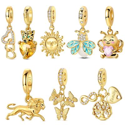 Copper Gold Color Charms Beads Leopard Butterfly Firefly Bee Dangle Fit Original Bracelet Women Jewelry Gift Diy