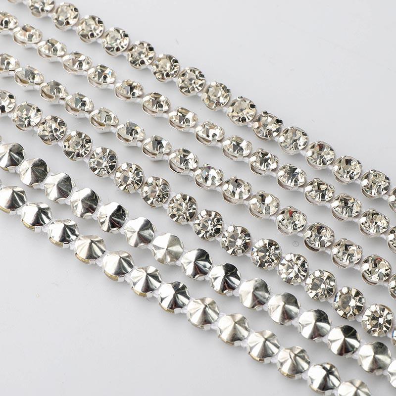 Wholesales Glass Pointback Rhinestone Chain Roll Trimming Crystal Ribbon for Garment Accessories for Shoes Boots Decoration