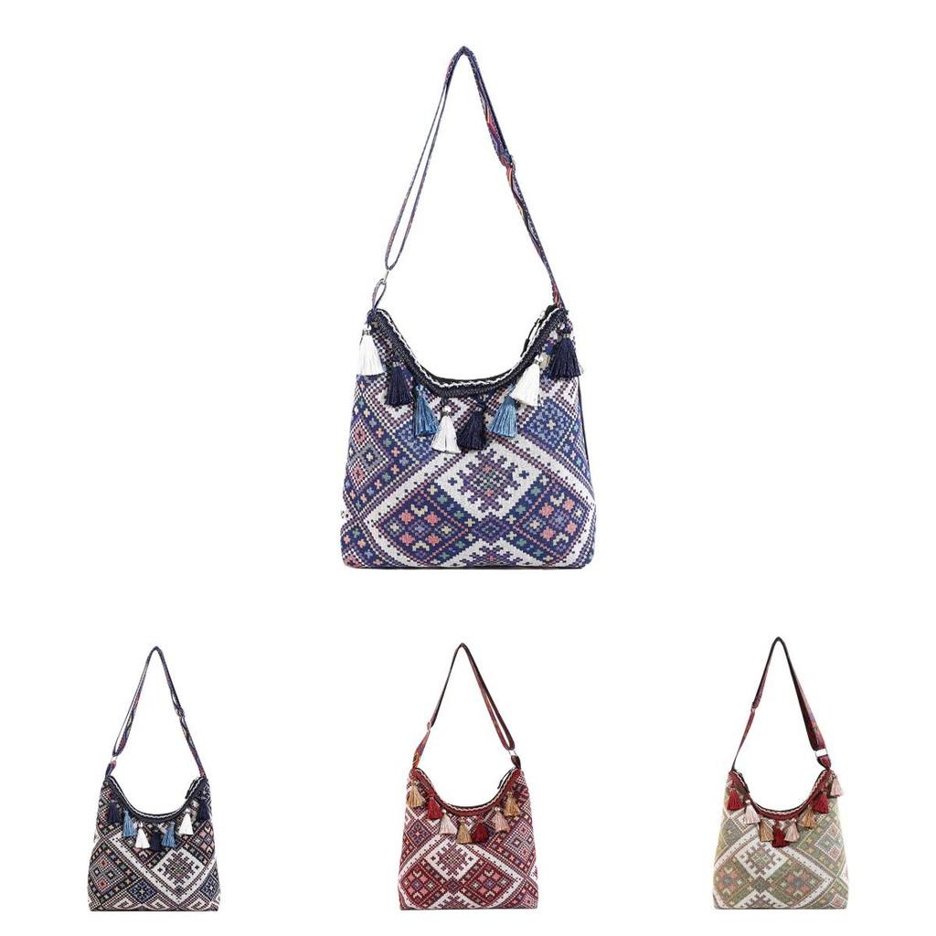 Embroidery Tassels Style Large Shoulder Bags Capacity Single Girl Shoulder Bag