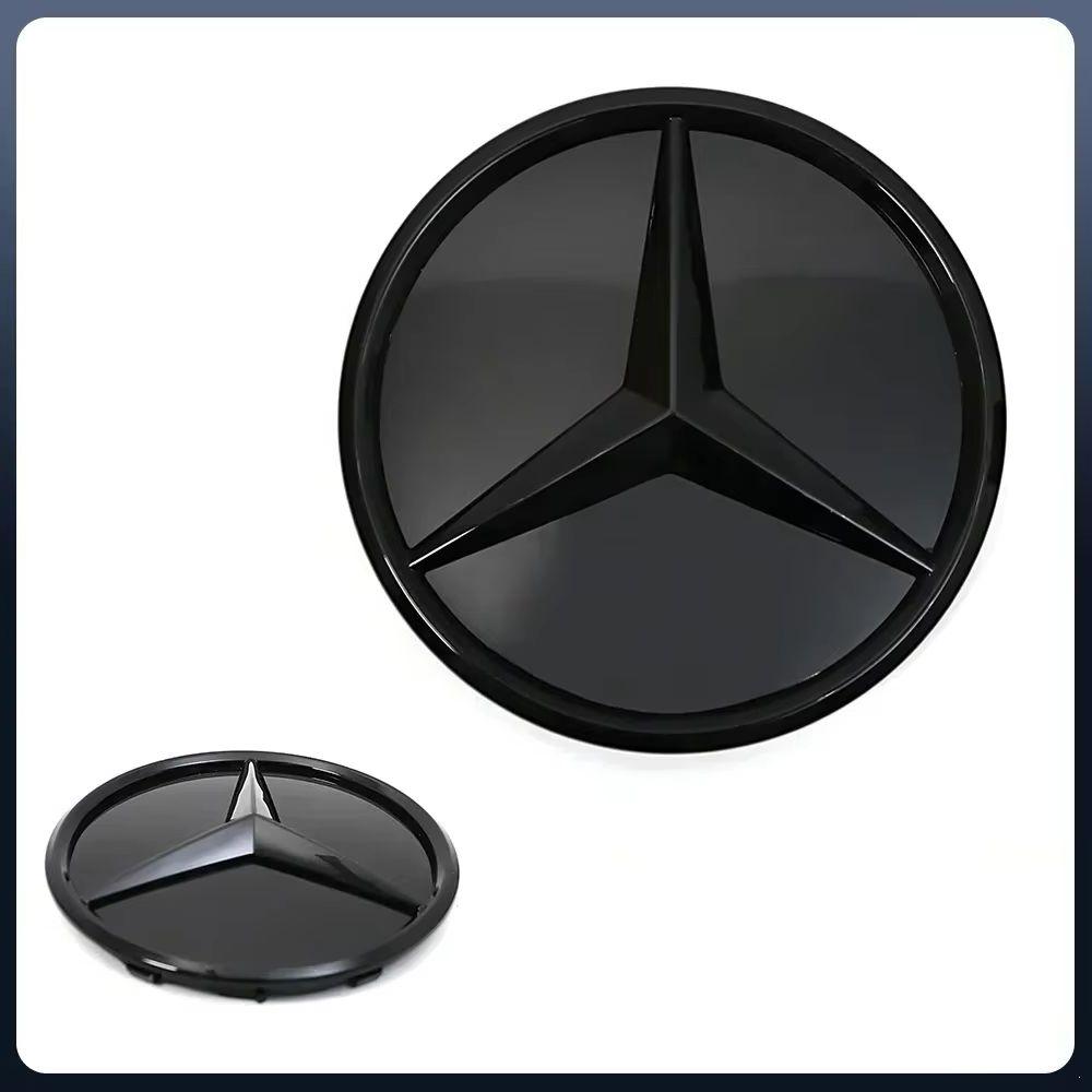 For Mercedes Benz A B C E S R SL ML GL GLA GLK-Class Front Grill Mirror Emblem Glossy Black And Chrome Silver 3D Style Emblems