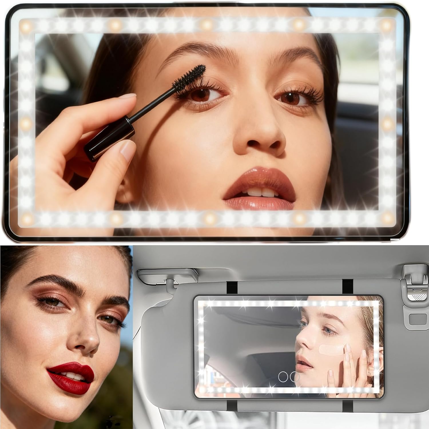 

Car Sun Visor Vanity Mirror,60 LEDs Light &3 Light Mode,USB Rechargeable Sun visor vanity mirror Dimmable Touch Screen Cosmetic Makeup Mirror Car Vanity Mirror with Li