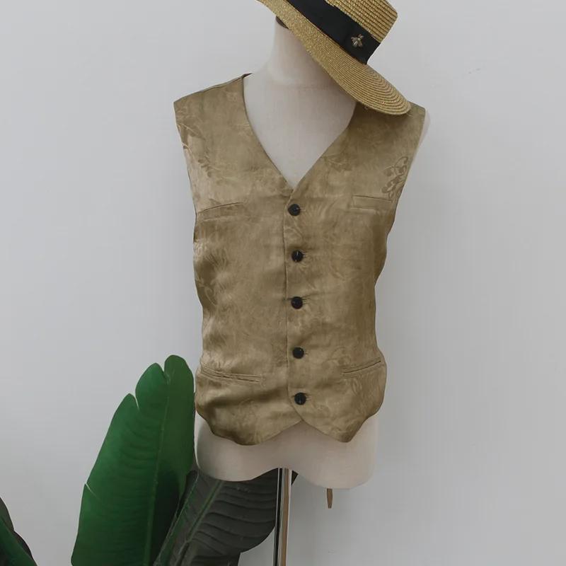 Spring/Autumn Women's Vest Suit: Silk Linen Blend with Jacquard, Long Midi Skirt B0203