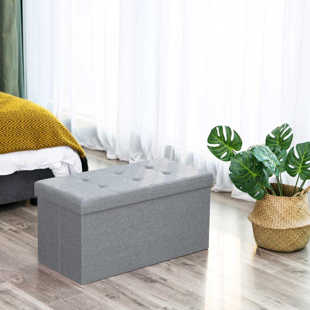 SONGMICS Ottoman Storage Chest Folding Toy Box Versatile Space-saving Light grey 76 x 38 x 38 cm Linen Fabric