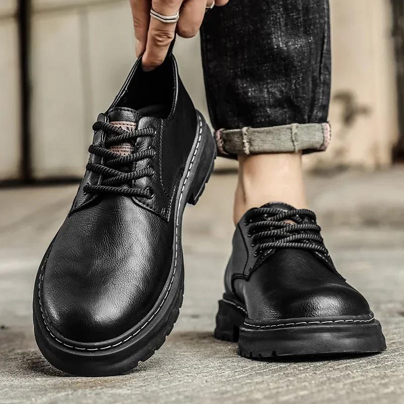 Fashion Hot Style Men's Biker Shoes Casual Leather Tooling Shoe for Men Dress Shoe Low Top Fashion Non-slip Trendy All-match Mens Boot