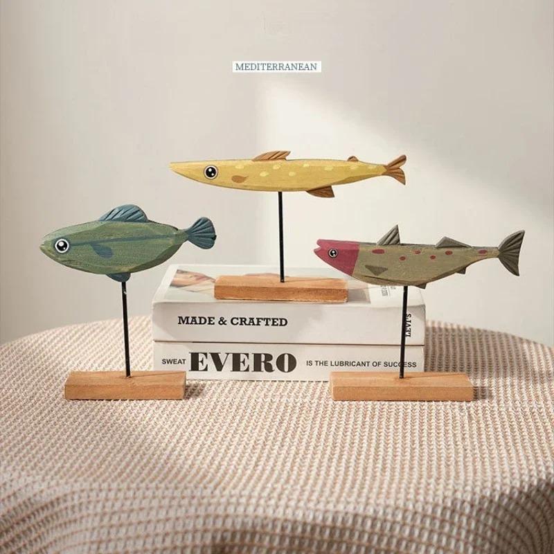 Wooden Fish Statue Nordic Colorful Handmade Ornament Modern Home Decor For Living Room Bedroom Office Desktop Art Gift Figurine