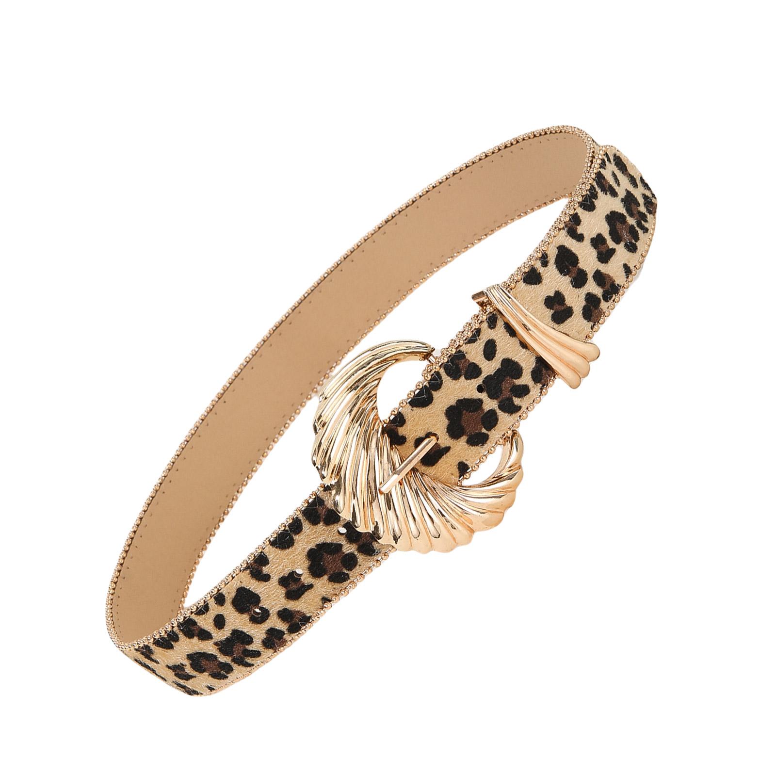 

Leopard Pattern Belt with Shell Buckle Eye Catching Pants Belt Waistband Female Aesthetic Western Belt Clothing Decors 1