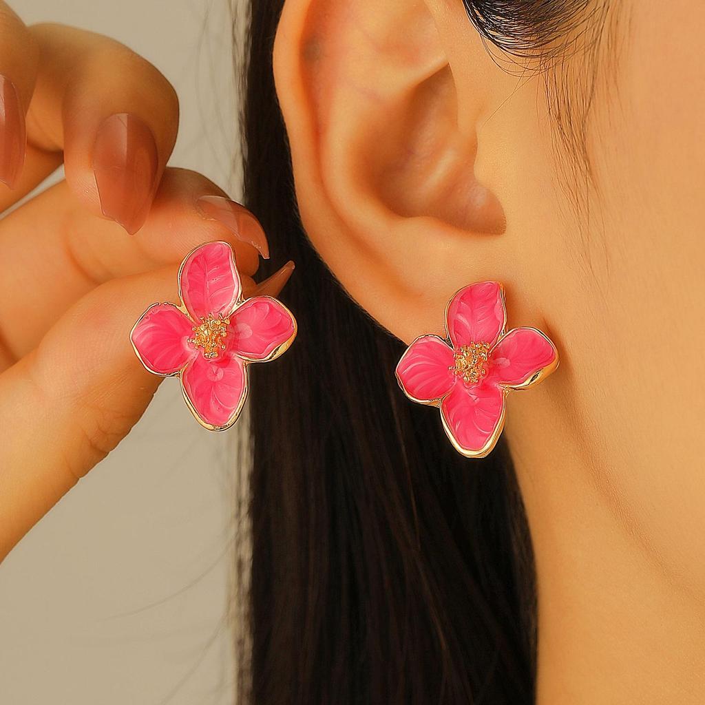 Trendy Multicolor Flower Drop Earrings for Women – Elegant & Slimming European/American Style