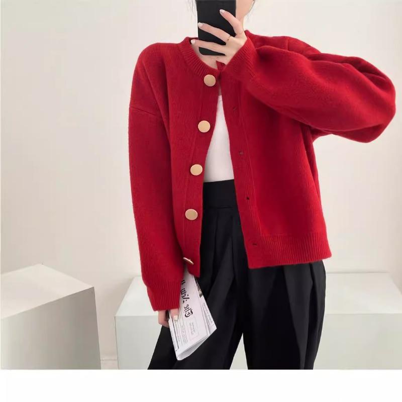 Fashion casual single-breasted knitted cardigan top women's simple and versatile loose and thin sweater jacket