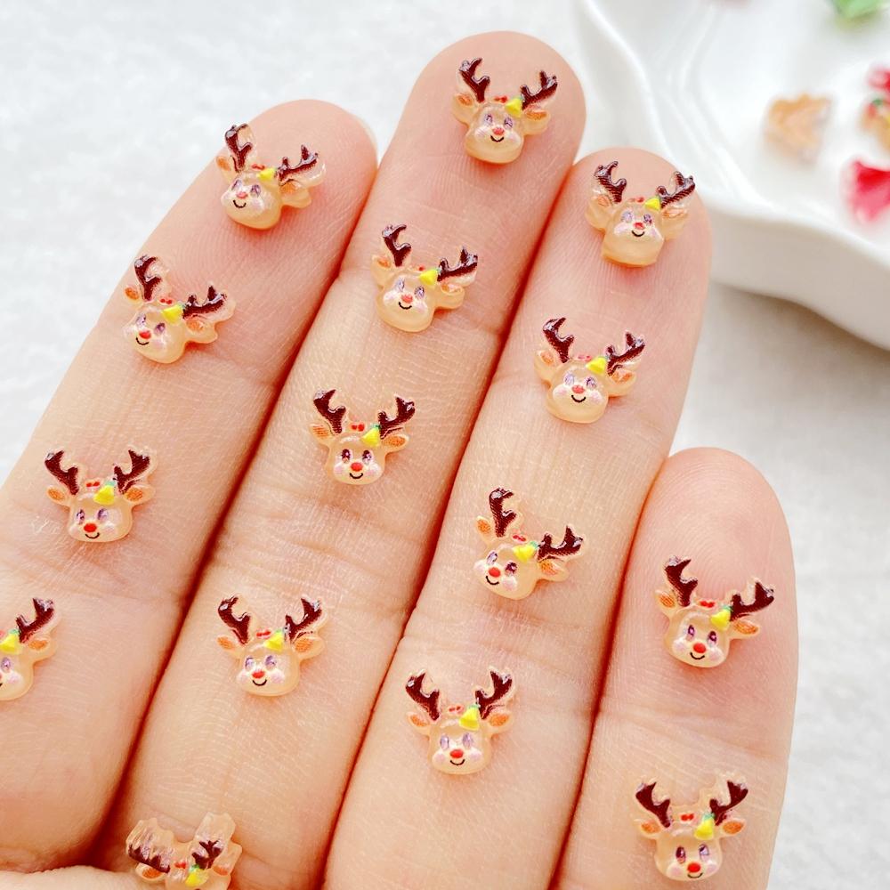 50pcs Resin Mini Cartoon Santa Claus Snowman Deer Bell Cane Christmas Tree Flat Back Nails Art Decor DIY Scrapbook Accessories