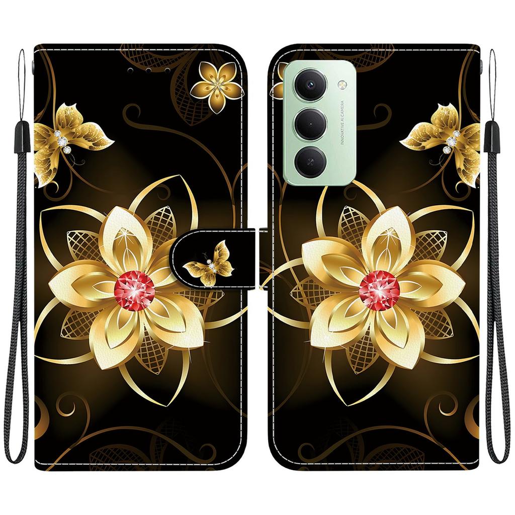 Pro Xiaomi Redmi 15 4G (EU) (171 mm) Pouzdro Vzorový Potisk Kožená Peněženka Kryt na Telefon s Šňůrkou