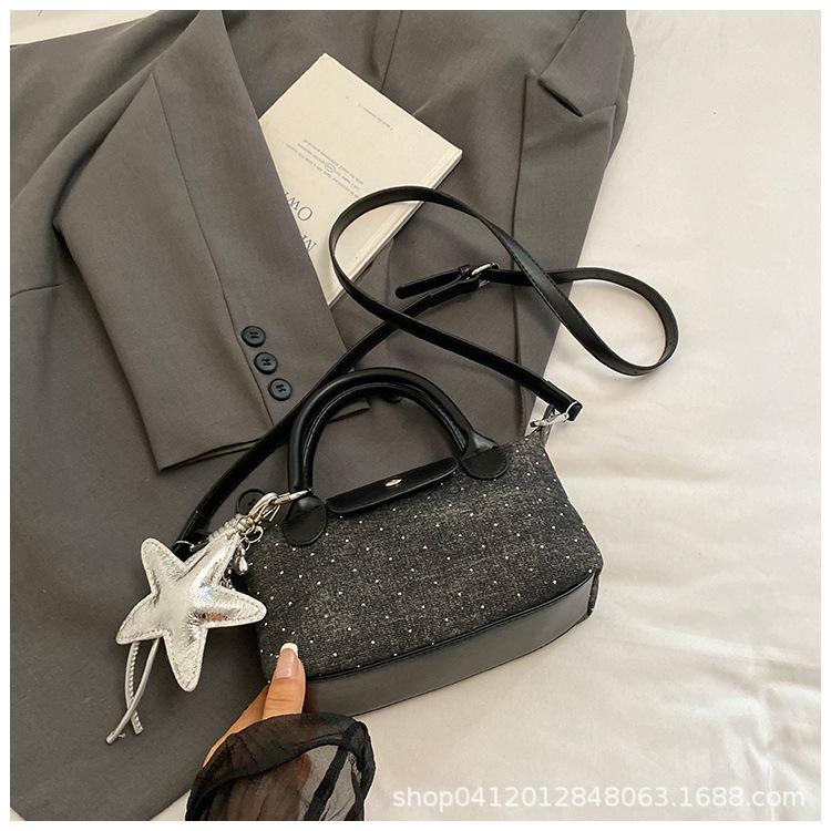 Portable dumpling bag 2025 new trend shoulder women's bag high-end niche design denim contrasting color messenger bag