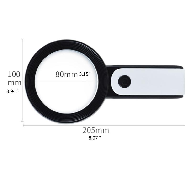30x Super Große Lupe mit LED-Leuchten AAA-Batterie Große Lupe Tragbare Hand-Lesebrille Lupe