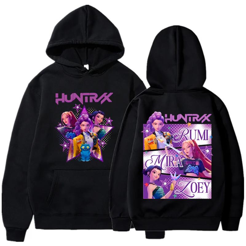 

K-Pop Мисливці на демонів Huntrix Толстовки Чоловічі Жіночі Повсякденна Толстовка з принтом фільму З капюшоном Жіноча модна толстовка S чорний