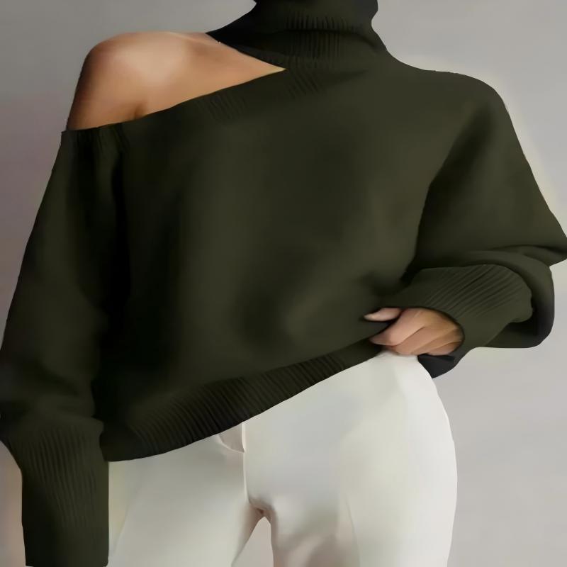 Toamnă și Iarnă Sexy Top cu Guler Înalt Pulover cu Umerii Descoperiți Modă Temperament Pulover Mânecă Lungă Pulover Îmbrăcăminte Femei