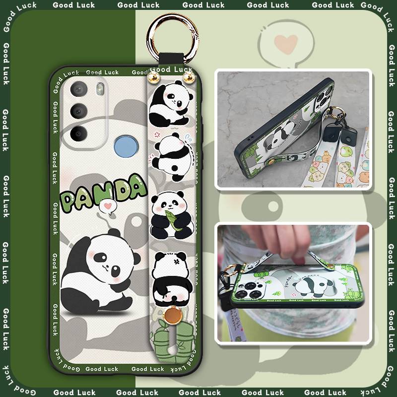 Shockproof Cute Phone Case For MOTO G31 With Fingerprint/XT2173-1 Cartoon Lanyard Wristband Panda Kickstand Wrist Strap