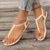 2025 The New Summer Sandals Women Fashion Casual Beach Outdoor Flip Flop Sandals Pearl Decoration Ladies Flat Shoes Plus Size