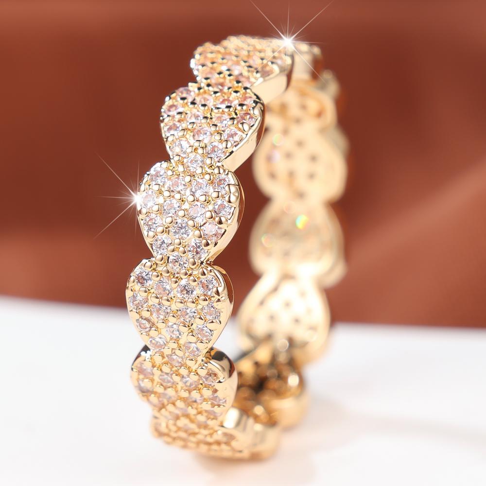 Luxury Gold Color Scalloped Zircon Pave Ring for Women Fashion Jewelry Daily Party Wedding Gift