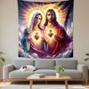 Jesus and Mary Sacred Hearts Religious Wall Tapestry Golden Halos Clouds Divine Decor for Bedroom Living Room Gift