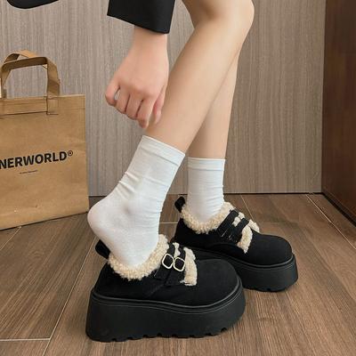 Winter Velvet Muffin Women's Round Head Thick-soled Warm Wool Cotton Shoes Retro Casual Tide