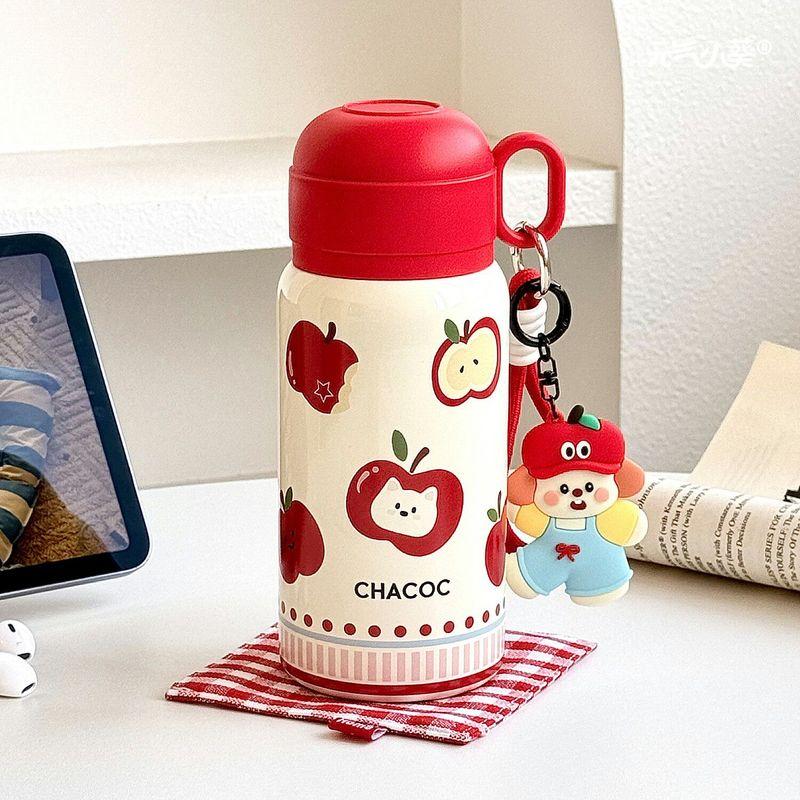 Letter Apple Little Cat Cute Large Capacity Insulated Cup High-Quality Student Campus Portable Three-In-One Drinking Cup with Straw