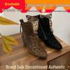 Genuine Leather French Retro Ankle Boots for Women - 2025 Autumn/Winter, Pointed Toe Wedge Heel, Soft Leopard Print Sole.