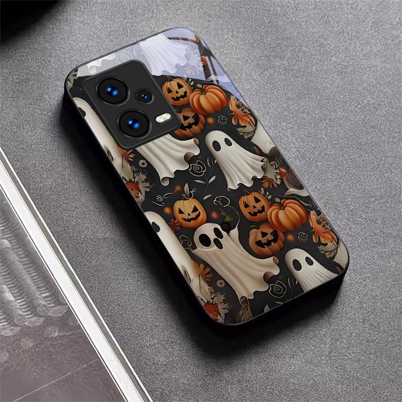 Halloween Ghost Art Black Glass Phone Case For Redmi Note 10 11 Pro+ 12 13 14 (Global) 14 Pro 5G (India) K60Ultra 13C 14C Cover