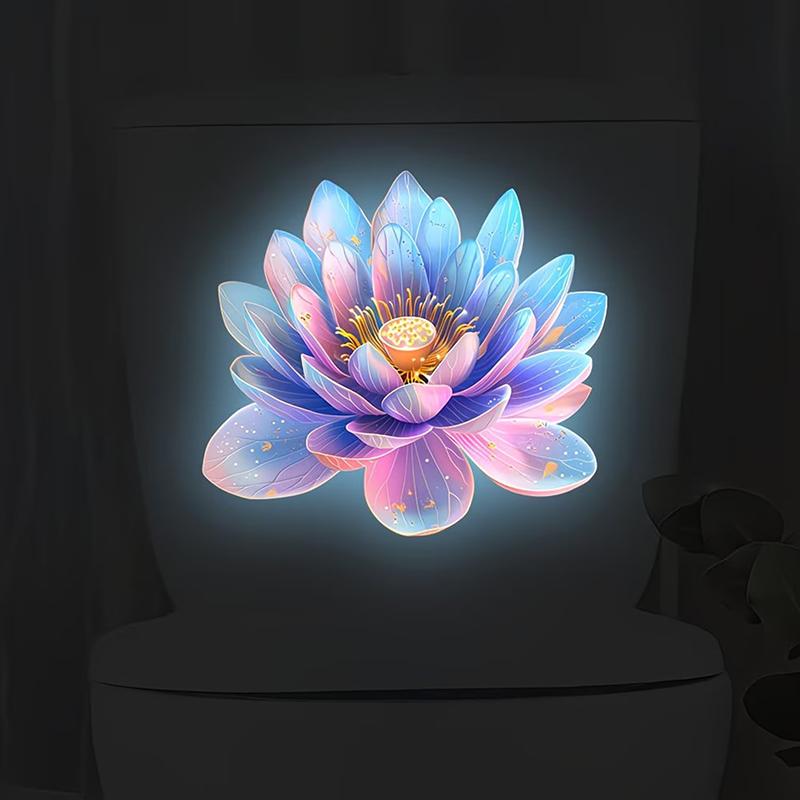 Glow-In-The-Dark Lotus Toilet Sticker Luminous Colorful Fridge Wall Sticker Self-Adhesive Removable Home Bathroom Decor
