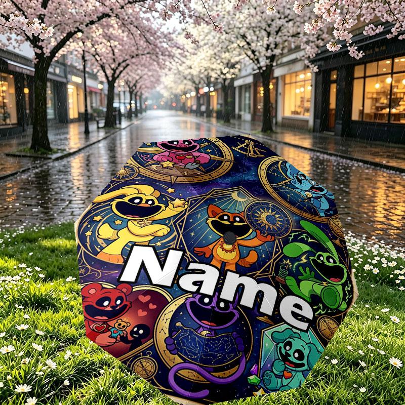 Custom Name Personalized Poppy Playtime Print Umbrella, Auto Open Close, 8‑Rib Sturdy Frame, Commute Camping Hiking Use, Birthday Gift
