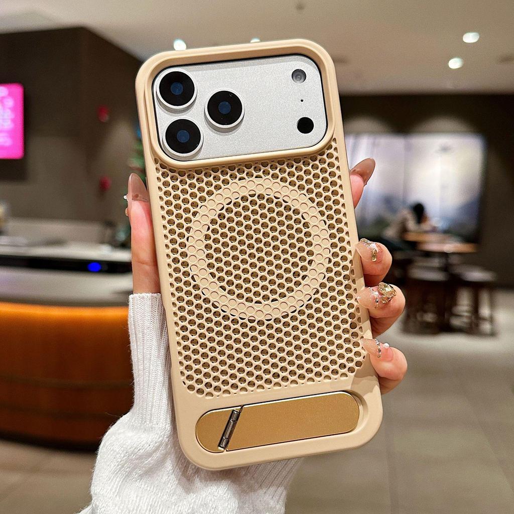 iPhone16 Summer Honeycomb Heat Dissipation Case for Apple 17 Pro Max with Invisible Stand and Magnetic Protection for iPhone 14/15.