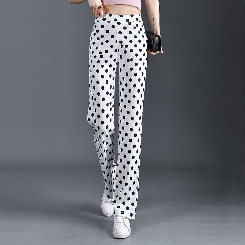 Polka Dot Print Elastic Waist Straight Leg Pants - Summer 2025 Slimming Stretchy Women's Trendy New Arrivals.