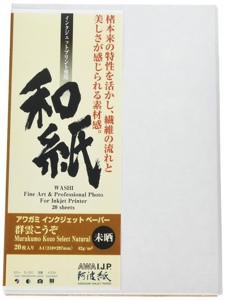 Awagami Factory Inkjet Printing Washi Gunun Paper, (Japanese Paper) (9250914 IJ-1504 Kozo, Unbleached, A4)