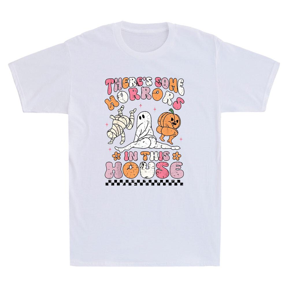 Theres Some Horrors In This House Ghost Pumpkin Halloween Retro Unisexs Tshirt