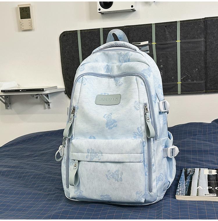 Schoolbag new Korean version ins bear printed schoolbag female high-value junior and high school students multi-compartment college style backpack