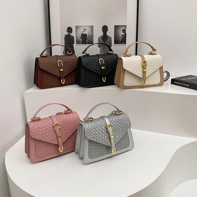 Retro Woven Textured Shoulder Bag New Fashion Trendy Geometric Square Crossbody Purse for Women