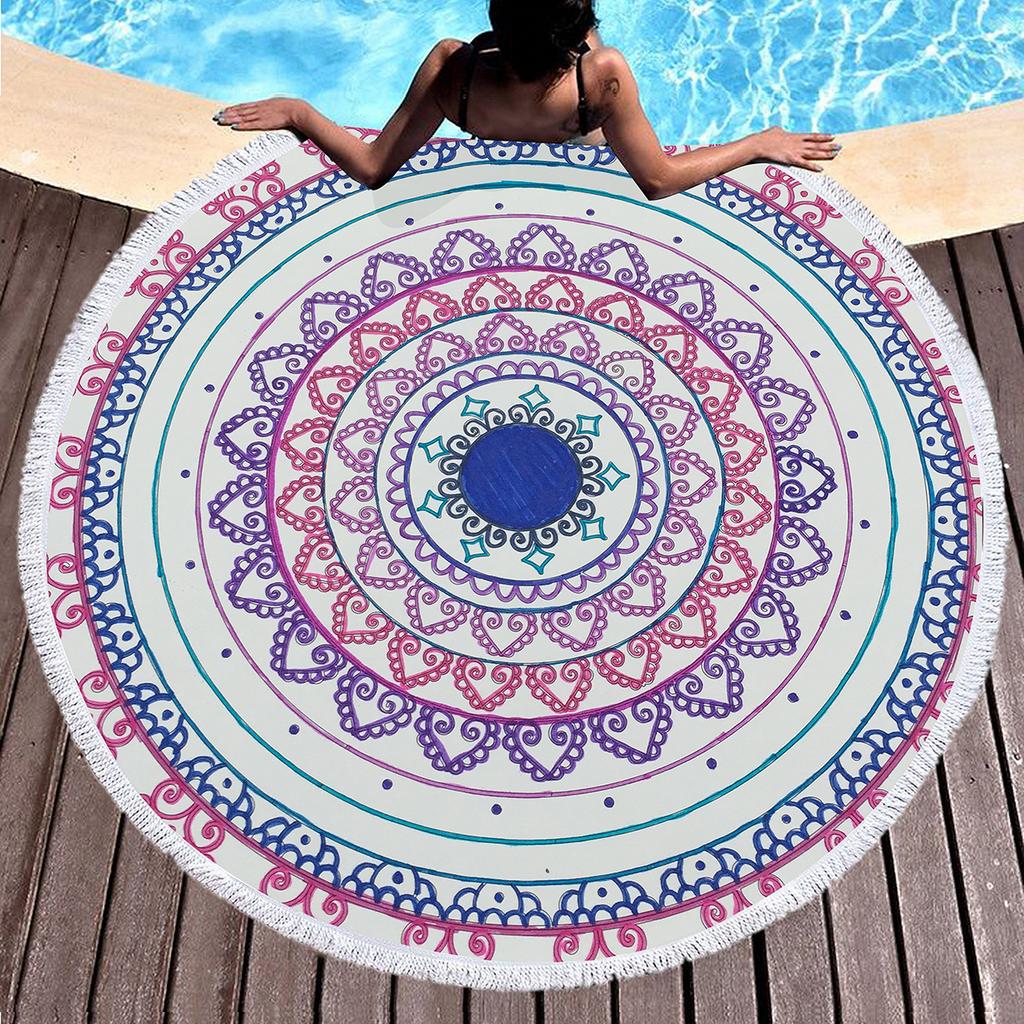 Telo da Spiaggia Rotondo Floreale Boho Microfibra Bohemia Assorbente Coperta da Spiaggia Geometrica Astratta Asciugamano da Piscina per Viaggio Picnic Bagno