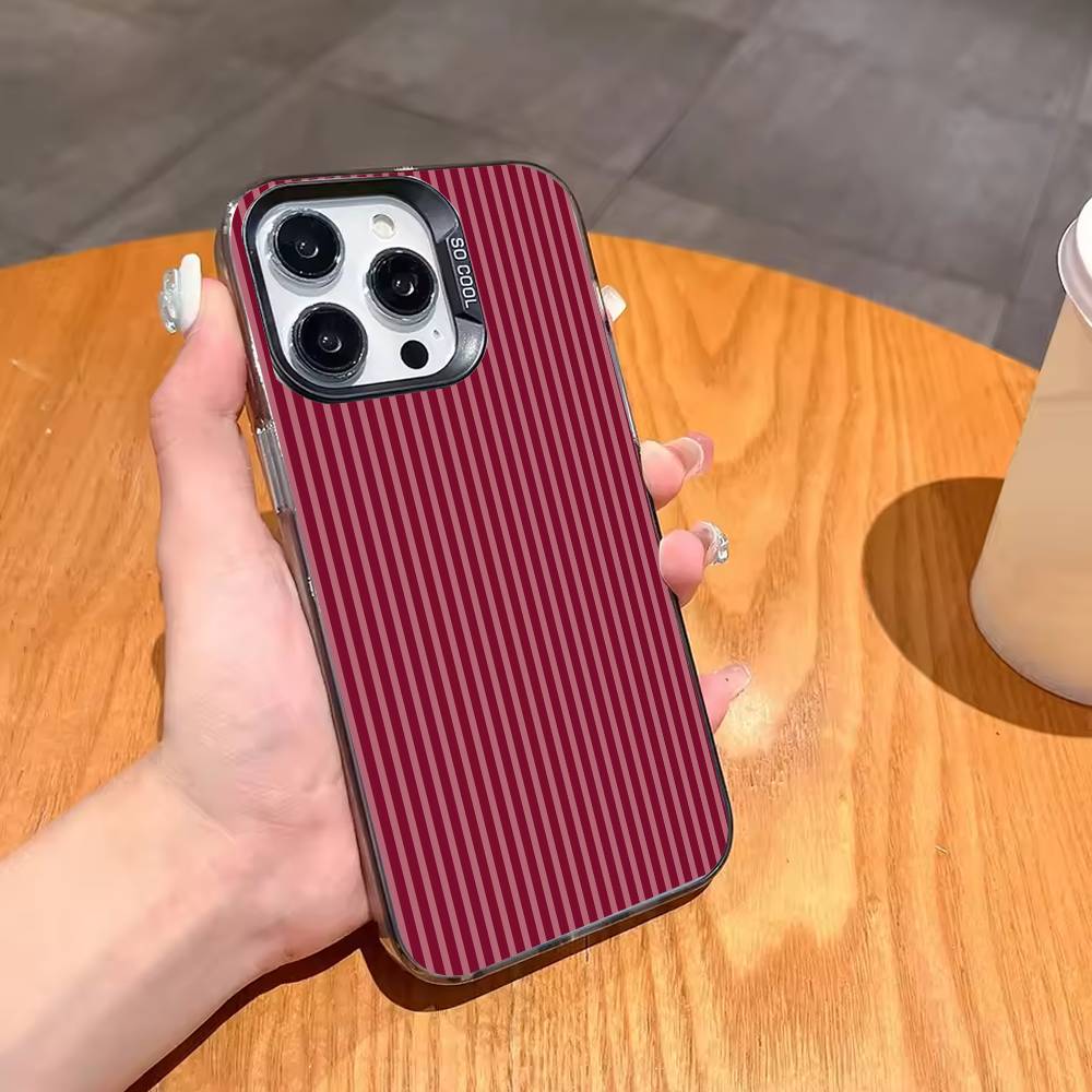 B-Burgundy White S-Stripe Phone Case For iPhone17,16,15,14,13,12,11,Pro,MAX White Matte Shockproof Cover iPhone17