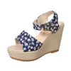 Large Size Fish Mouth Sandals Women's Spring and Summer New Slope Heel Thick Sole One-word Buckle Women's Sandals