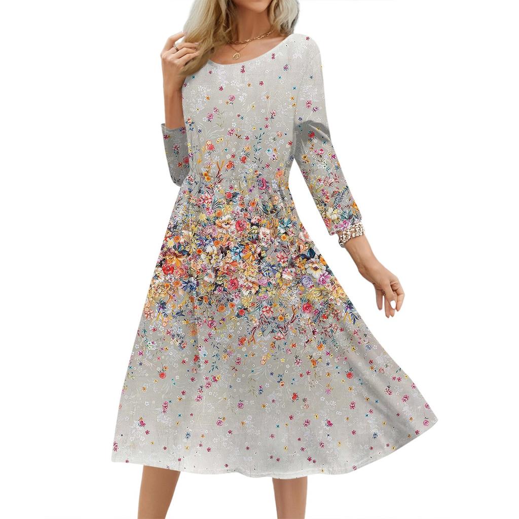 Women's Fashionable Floral And Leaf Loose Dress