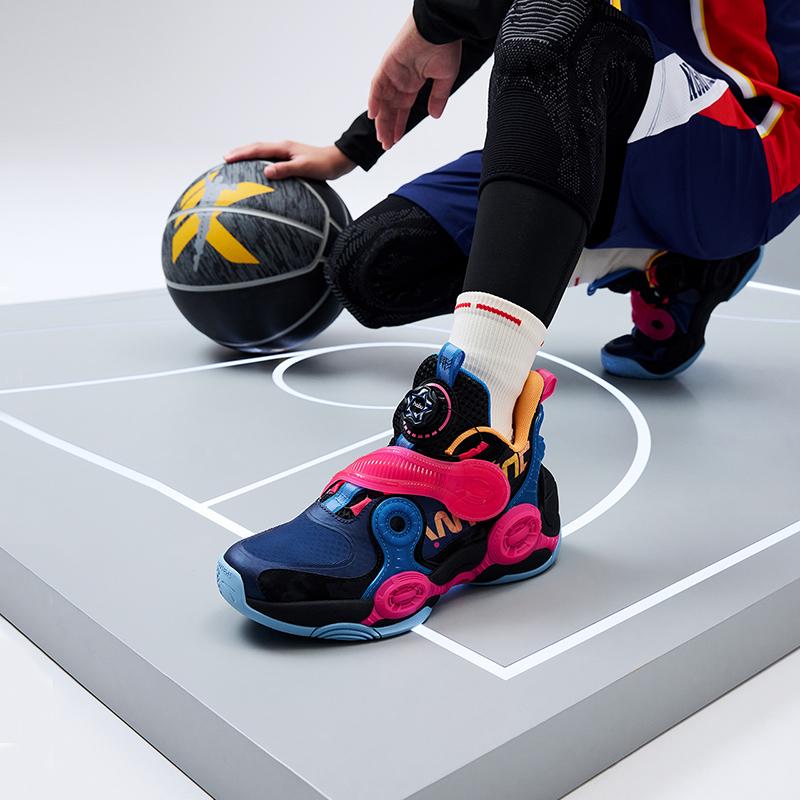 Anta Kids Irregular 2 Mid Basketball Shoes Kids Basketball Shoes Black Blue Pink 312231115-10