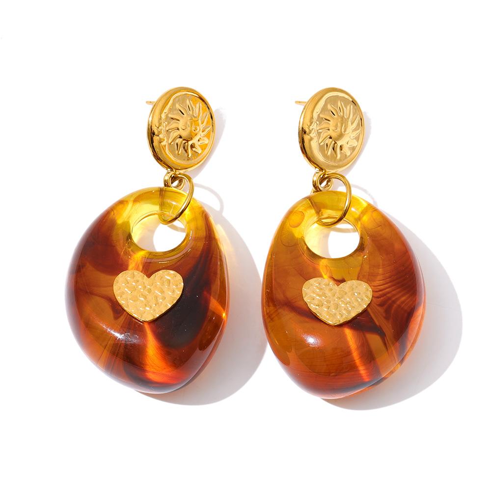 

Yhpup Fashion Stainless Steel Thick Resin Heart Ova Drop Dangle Vintage Earrings for Women Autumn Winter Waterproof Jewelry Gift