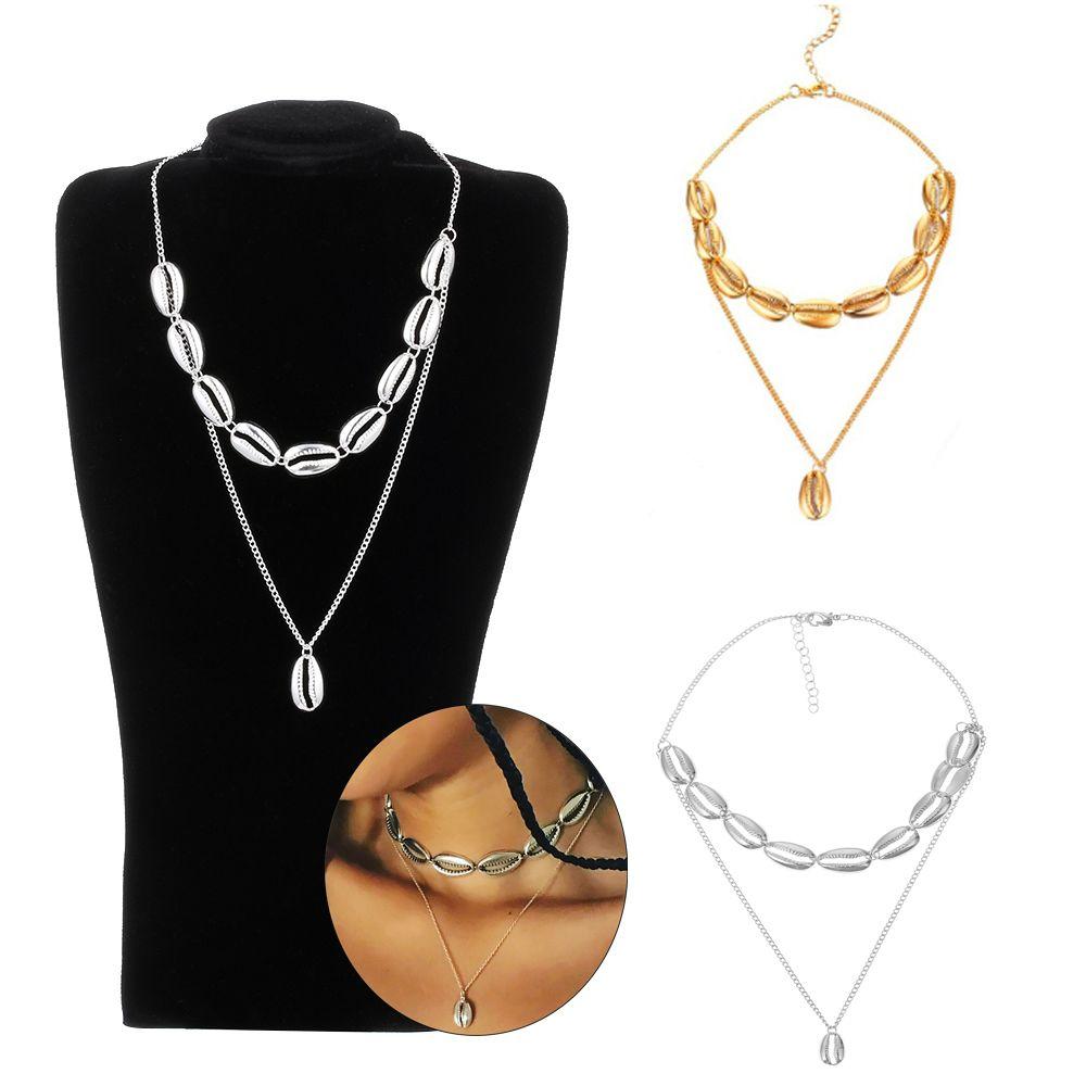 

Summer Golden Chain Choker Cowry Seashell Pendant Multilayer Shell Necklace Beach Jewelry Bohemian золотий