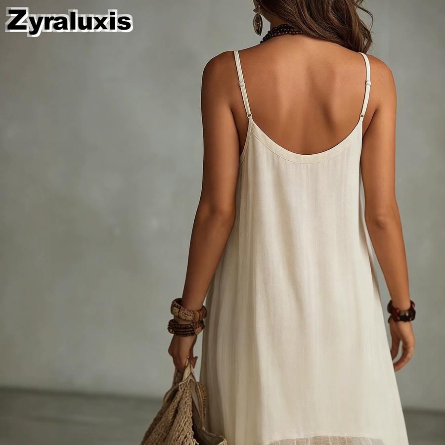 New Lazy Bohemian Vacation Solid Ruffle Sundress for Women